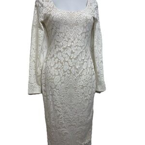 Va Va Voom Ivory White Long Sleeve Floral Pattern Lace Dress Size Large